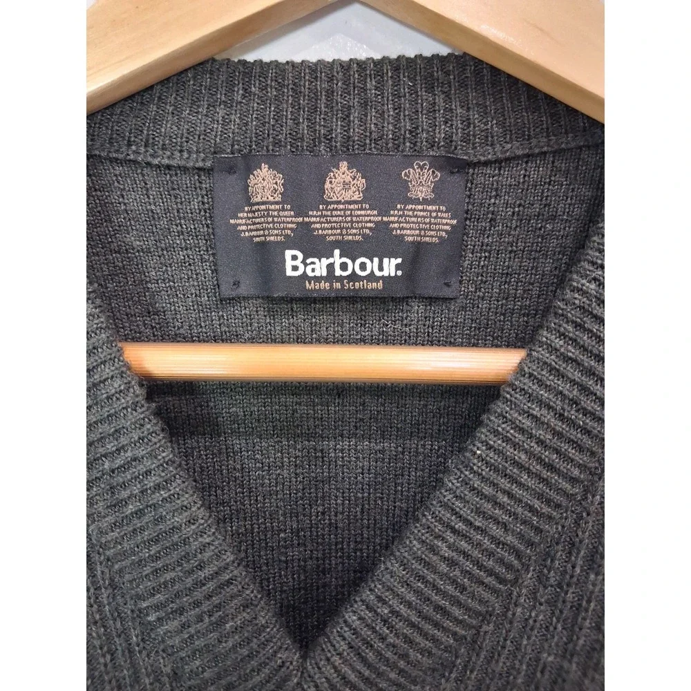 Barbour Scotland Sport Sweater Mens Large Olive Green 100% Wool Patch Pullover